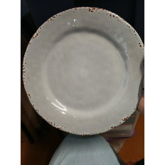 Tommy Bahama 12-Piece Rustic Stoneware Dinnerware Set - Crackle Gray With Brown - Picture 7 of 8